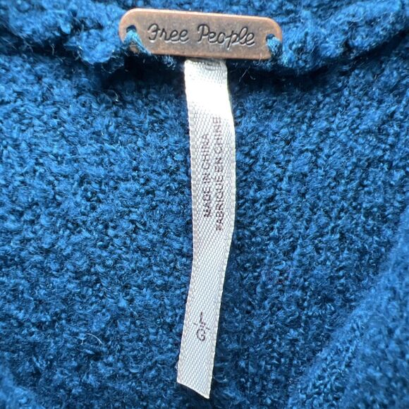 Free People Cowl Neck Sweater Size Large Teal Blue Slouchy Relaxed Off Shoulder - Picture 3 of 10